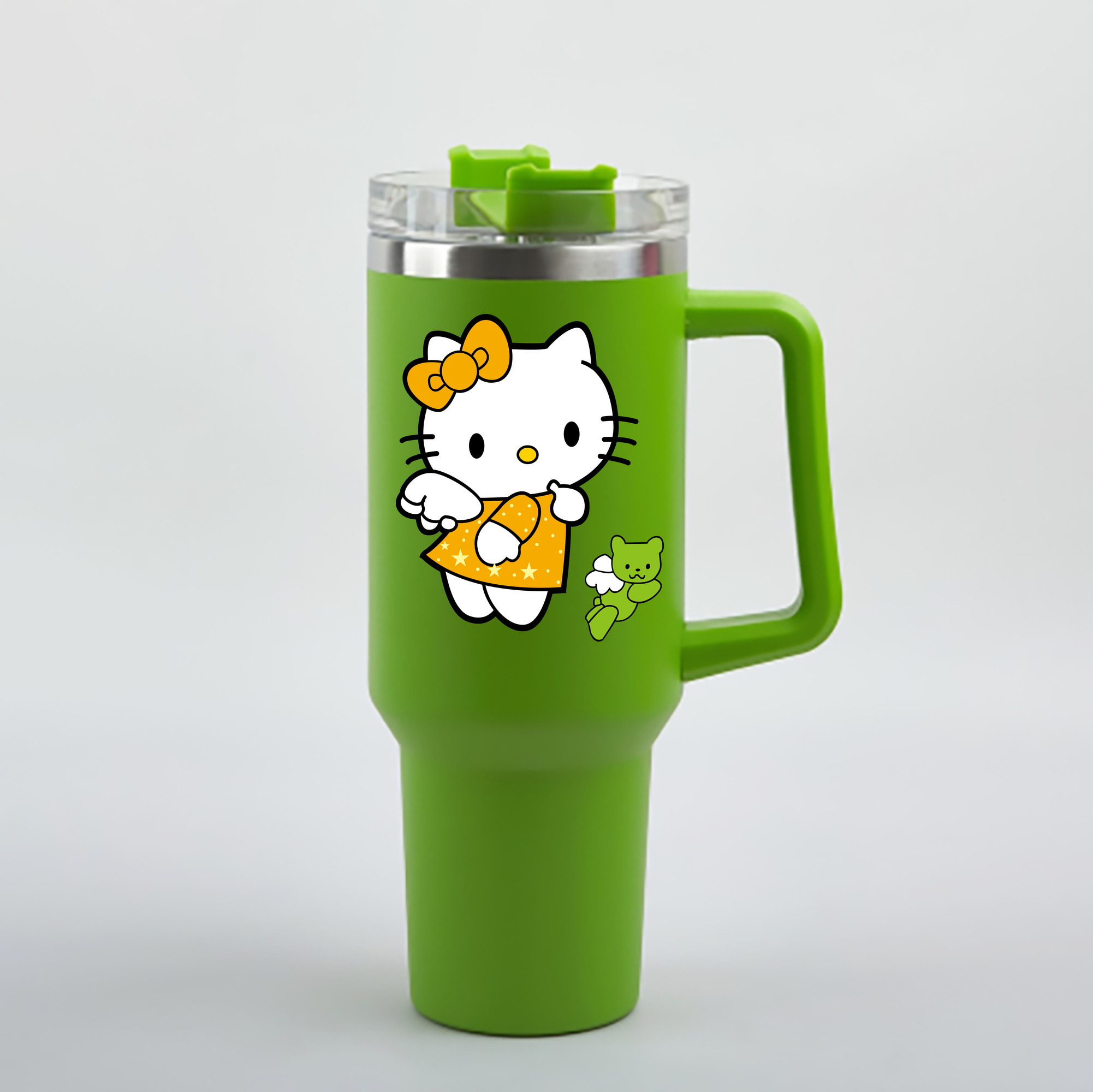 （画像用） Hello Kitty ハローキティ 1200mL車用タンブラー - クリスタルステッカー（プラスチックストロー付き）